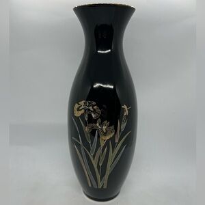 Vintage Japanese Black Golden Iris Vase Japan 11” Tall